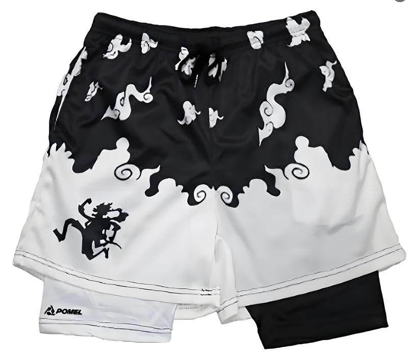 Men's Anime Performance Shorts Manga Print 2 in 1 Gym Shorts Compression Stretchy Sports Shorts Quick Dry Fitness Workout Summer