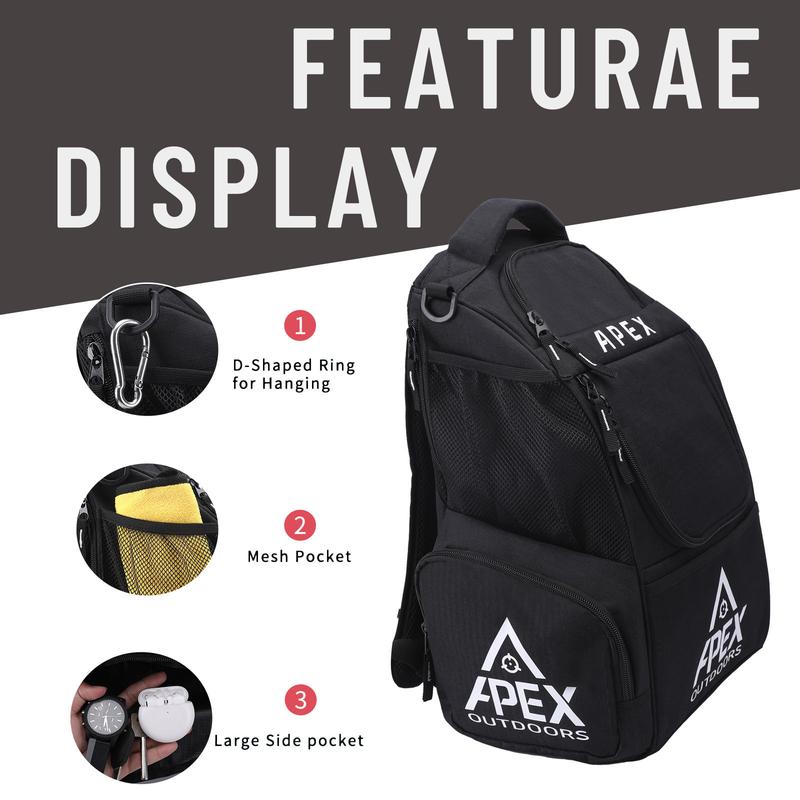 Apex Outdoors Disc Golf Bag, Disc Golf Backpack with 20+ Disc Capacity, Durable & Lightweight Frisbee Golf Bags with Multiple Storage Pockets (Black)