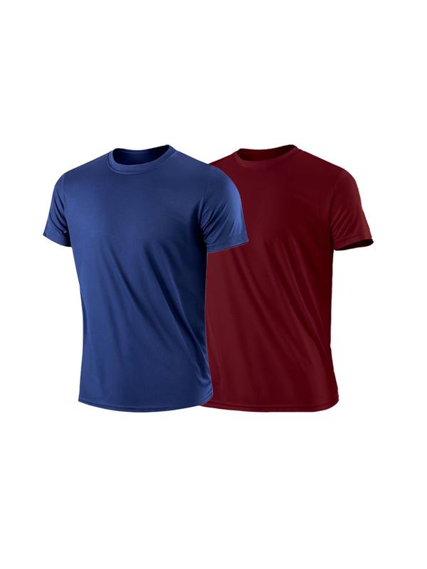 Men's 2pcs Plain Quick Dry Sports Tee, Casual Crew Neck T-Shirt for Outdoor Sports, Men Sport & Outdoor Clothing