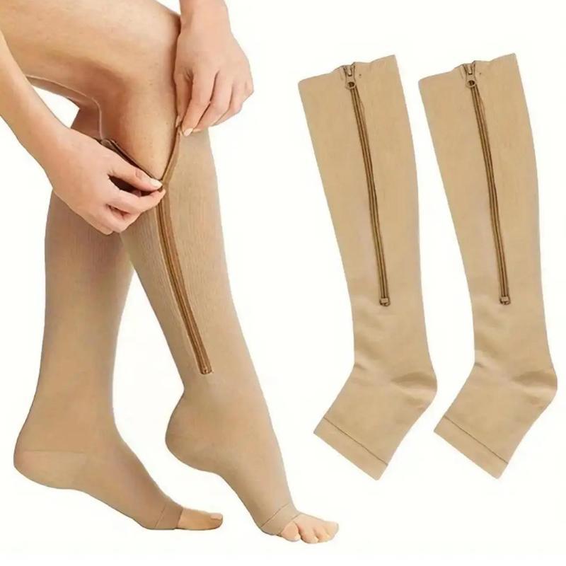 Women's Solid Zipper Compression Socks, 1 Pair Breathable Comfortable Sports Socks for Running Jogging, Professional Women's Socks for Sport, Christmas, Christmas Gift