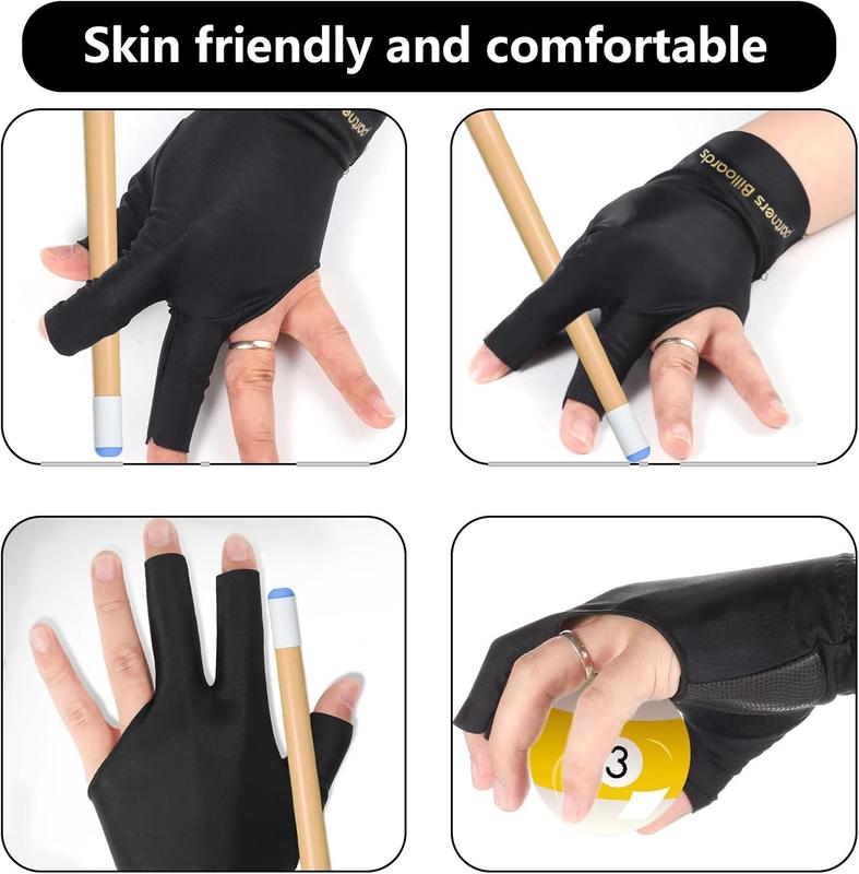 6 count Pool Gloves Billiards Left Hand, 3 Fingers Pool Billiard Gloves, Breathable Billiard Gloves for Women Men Left Hand, Cue Shooter Pool  Gloves(Black)