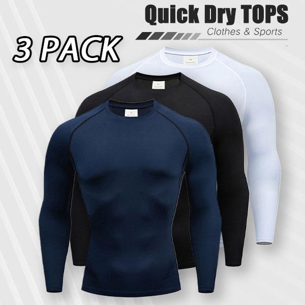 OKP 3 Pack UPF High-Stretch Men's Sports Long-Sleeved T-shirt, Moisture-Wicking And Quick-Drying, Lightweight And Breathable, Suitable For Running, Fitness And Outdoor, Cycling Clothing, Solid Round Neck Tops And Thin Jerseys, Spring, Autumn, Winter