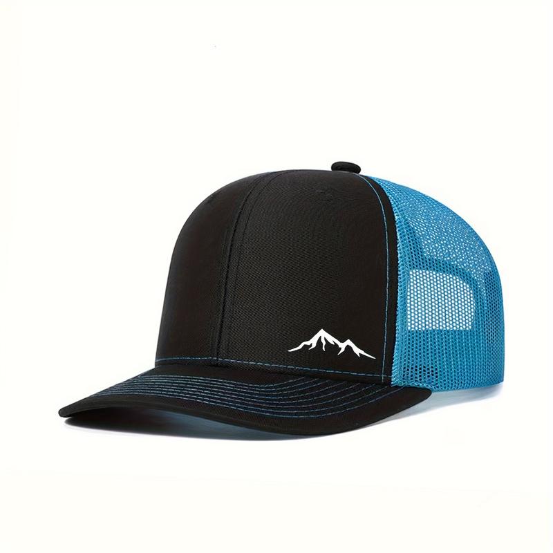 Adjustable Mesh Breathable Neutral Snapback Cap, Pre-Curved Mountain Print Elegant Baseball Cap for Outdoor Sports