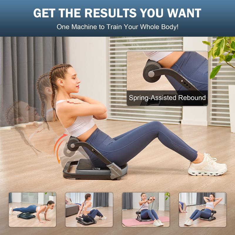 ZELUS Ab Machine with Resistance Bands for Home Gym, 2 in 1 Ab Workout Equipment with Rebound Assist 4 Intensities, Core Strength Trainer Whole Body Exercise Fitness Equipment for Home Workouts