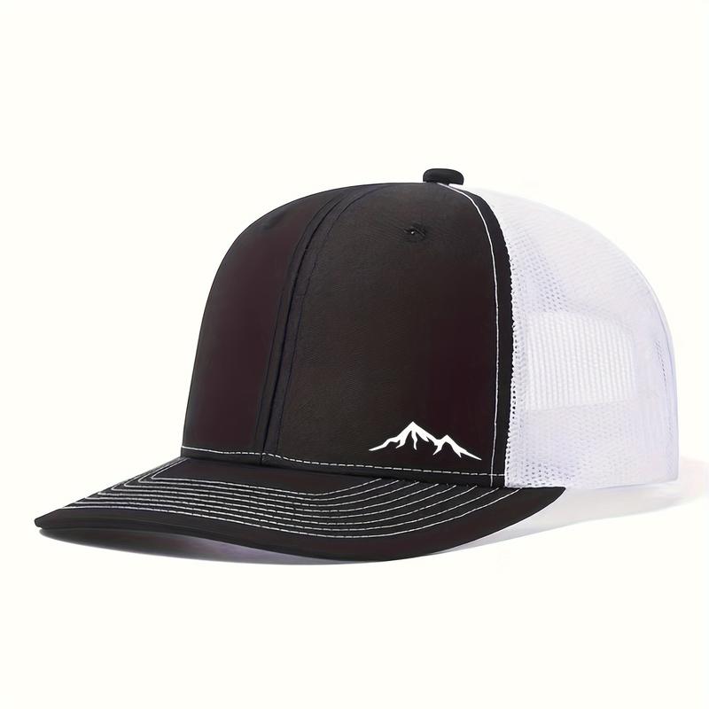 Adjustable Mesh Breathable Neutral Snapback Cap, Pre-Curved Mountain Print Elegant Baseball Cap for Outdoor Sports