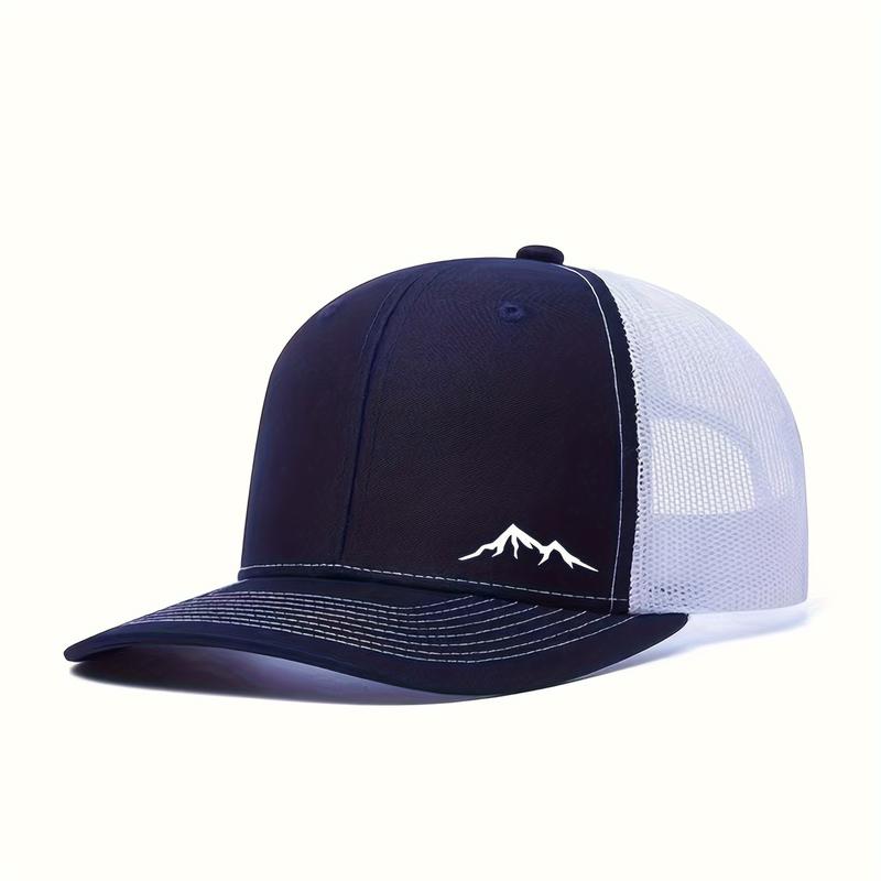 Adjustable Mesh Breathable Neutral Snapback Cap, Pre-Curved Mountain Print Elegant Baseball Cap for Outdoor Sports