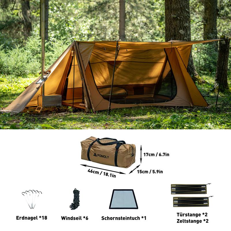 Camping Hot Tent 4 Season Tent, STOVEHUT 70 3.0 Shelter with 2 Tarp Poles and Tent Poles for 1-2 Person Hiking, Backpacking