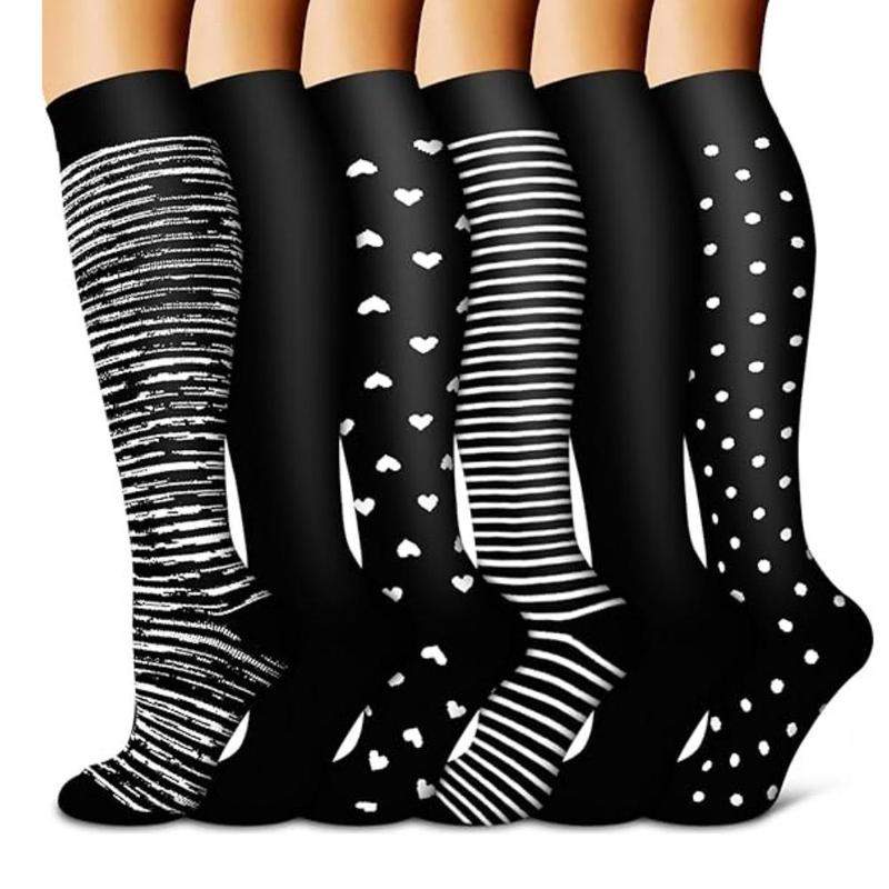 Unisex's Polka Dot Print Compression Socks, 6 Pairs Casual Comfy Breathable Socks for Running Jogging Hiking, Sports Socks for Men & Women Black Friday Sale,Christmas Gifts,Clearance Sales,Winter Deals,New Year's gift