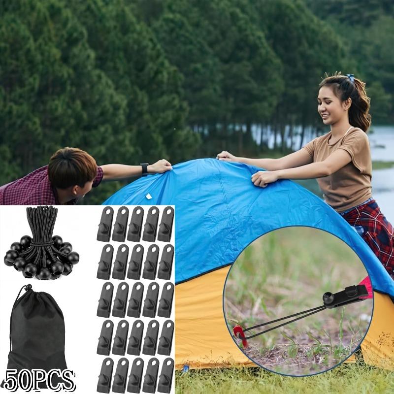 50 tent buckles, including 25 tent fixing clips+25 fixed bundling ties, elastic rope windproof clips, tent clip clips, canopy clips, rain cloth clips