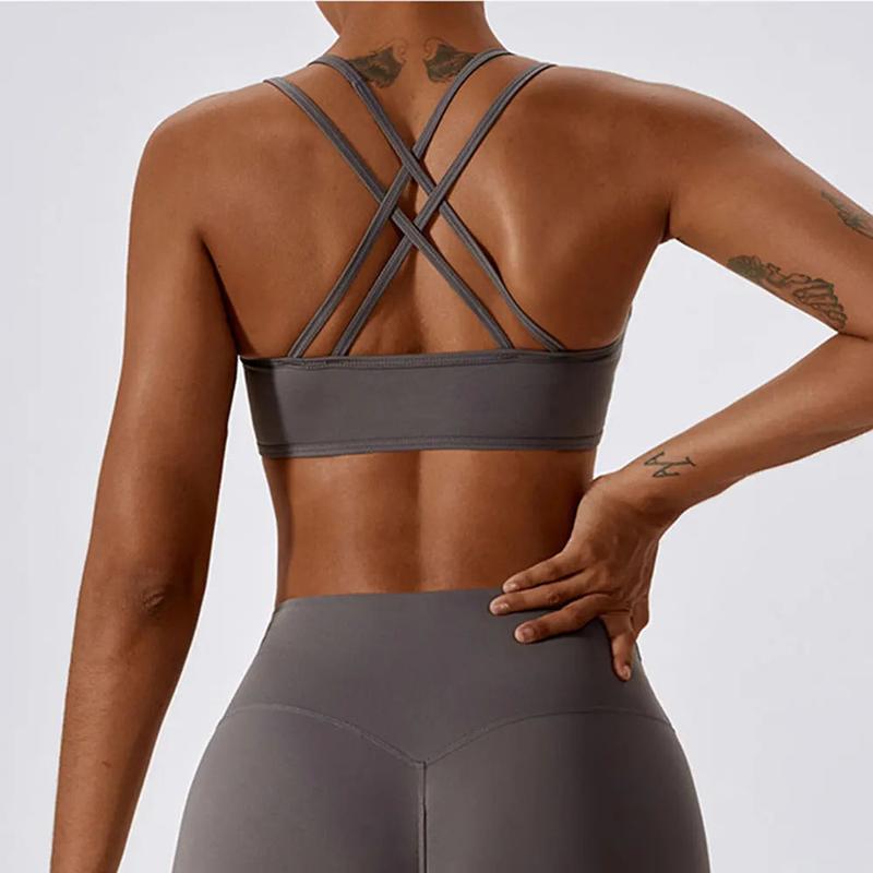 Solid Color Back Cross Straps Women’s Sports Bra