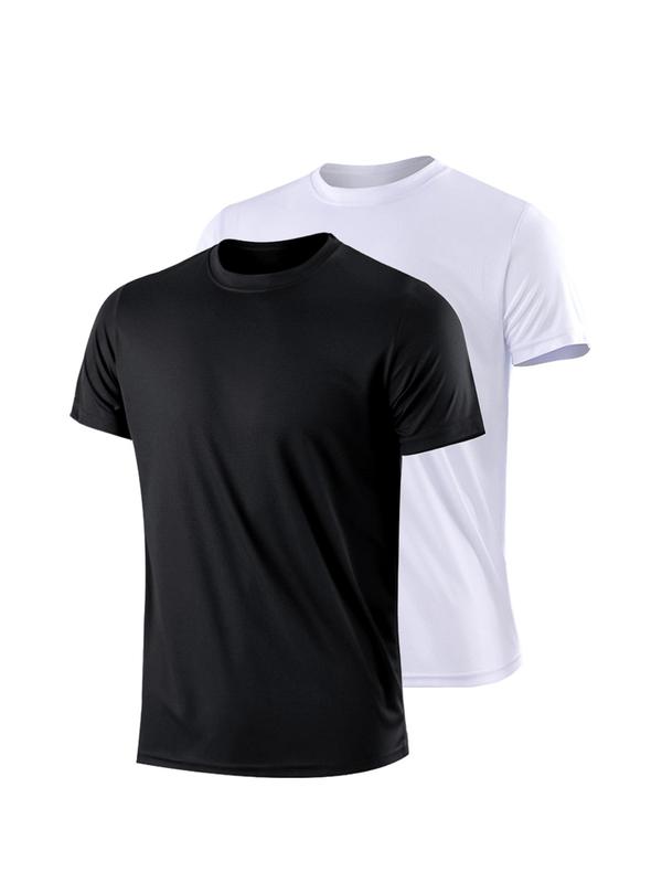 Men's 2pcs Plain Quick Dry Sports Tee, Casual Crew Neck T-Shirt for Outdoor Sports, Men Sport & Outdoor Clothing