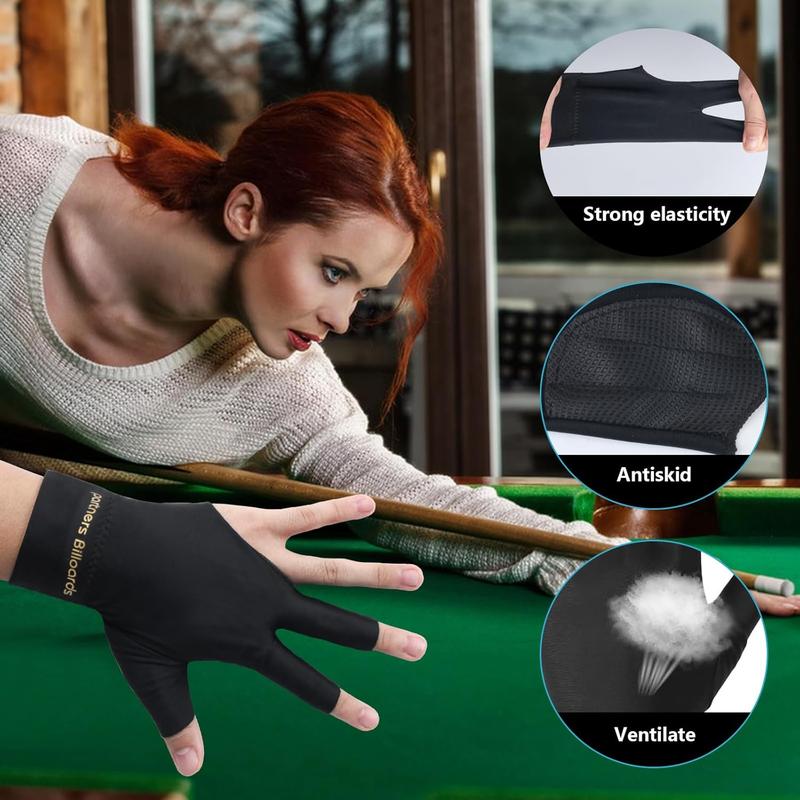 6 count Pool Gloves Billiards Left Hand, 3 Fingers Pool Billiard Gloves, Breathable Billiard Gloves for Women Men Left Hand, Cue Shooter Pool  Gloves(Black)