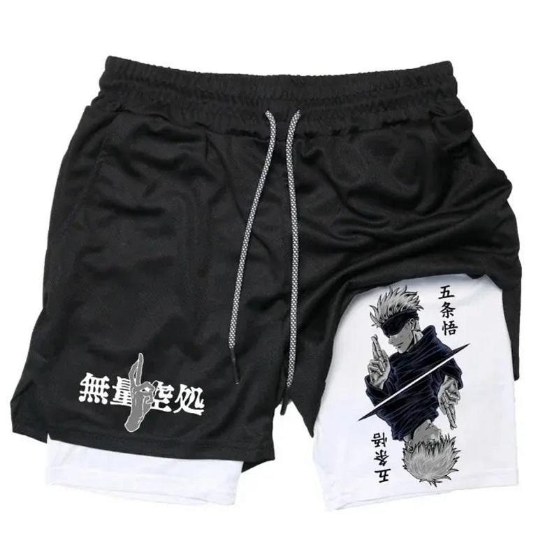 Men's Gym Workout Shorts Anime 2-in-1 Running Quick-Drying Jogging Printed Shorts Breathable Sportswear Basketball Shorts M-3XL Free shipping,Free delivery