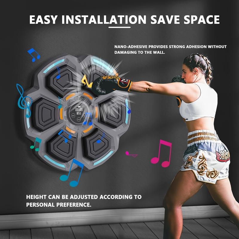 Smart Music Boxing Machine, with LED Electronic Wall-Mounted Wireless Training Machine, Adult Electronic Boxing Machine, Exercise Muscles, Home Entertainment Fitness Equipment, Equipped with Two Pairs of High Quality Boxing Glove, Durable, Easy to Install