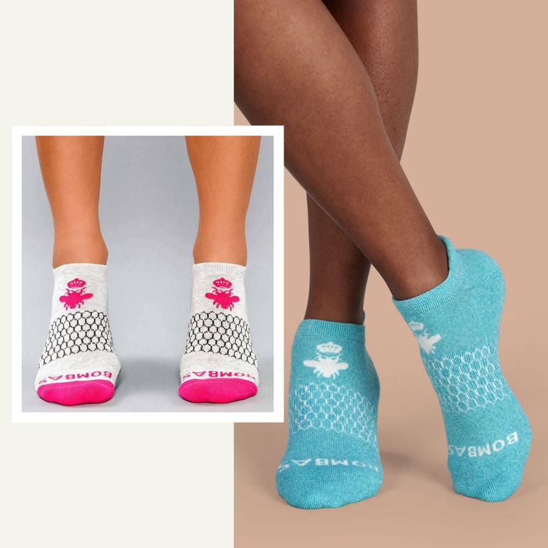 Set of Pack3, Pack5 Bombas Women's Ankle Socks - Full Corlors - Athletic Running Socks, Winter Solid Thick Warm Cushioned No Show for Women