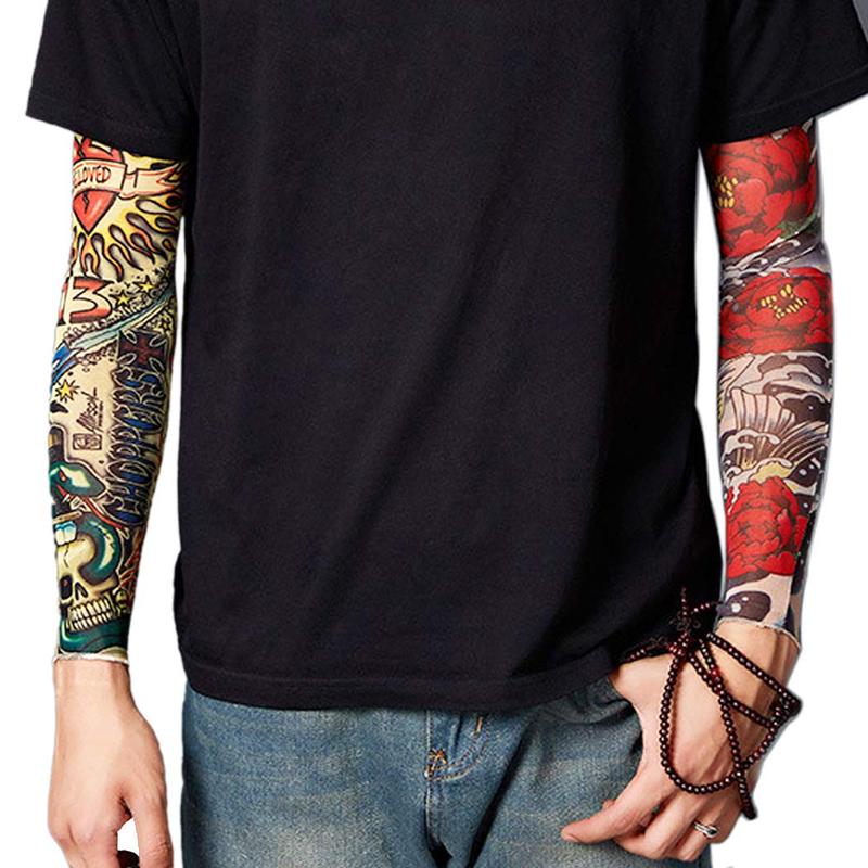 8PCS Tattoo Sleeves Cool Temporary Sunscreen Arm Sleeves for Men Women Cycling Running Driving Sports