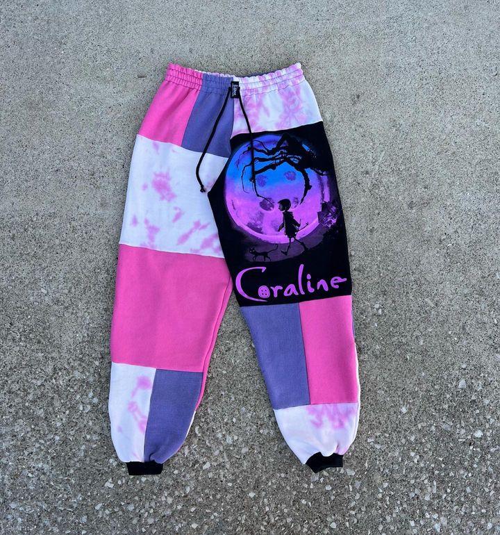 Women's Coraline Sweatpants, Halloween Jogger Pants, Horror Movie Pants, Horror Patchwork Sweatpants, Christmas Jogger Pants, Horror Patchwork Sweatpants, Jogger Pant For Men and Women