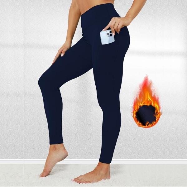 Women's Exercise Tights Winter Gym Yoga Pants Abdominal Control Compression Warmth Exercise Wool Lining with Pocket