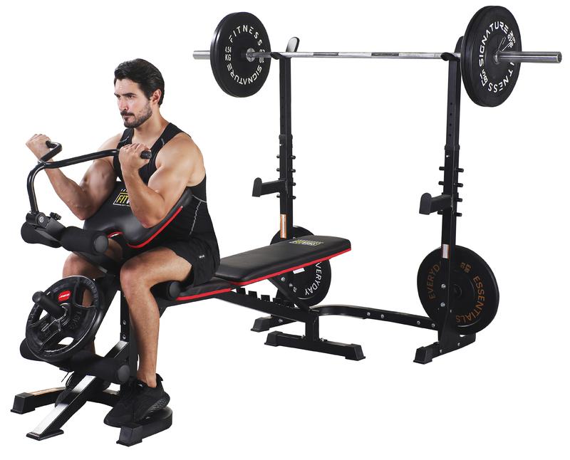 LX600 Adjustable Olympic Workout Bench with Squat Rack, Leg Extension, Preacher Curl, and Weight Storage, 800-Pound Capacity (Barbell and weights not included)