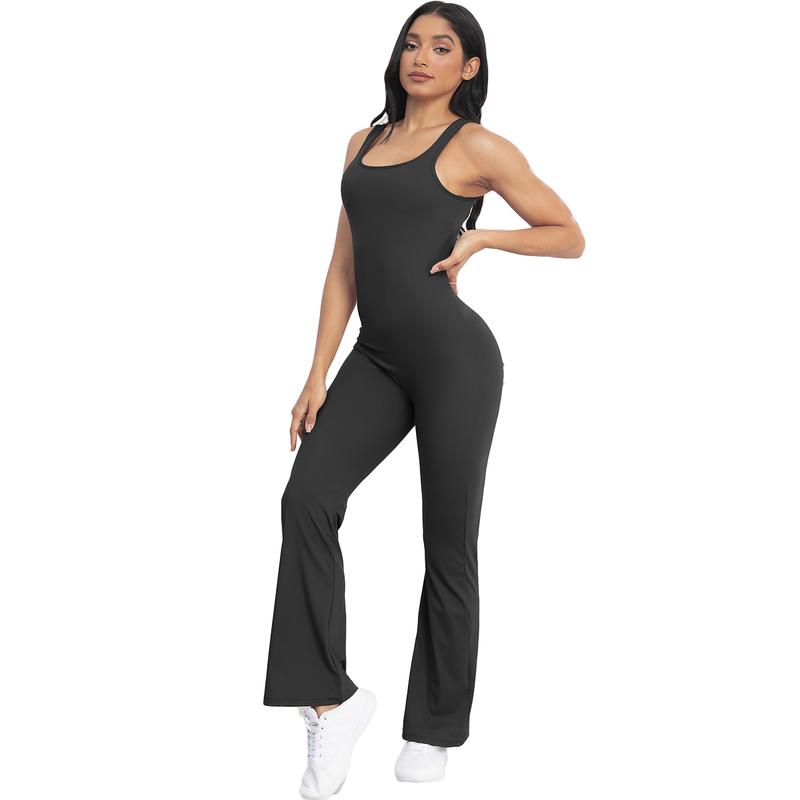 Womens Solid Color Sleeveless Flare Workout Jumpsuits Sexy Backless Tank Tops Bodycon Scrunch Butt Yoga Rompers Seamless Fitness Jumpsuit tracksuit backless Slim-fitting pull on