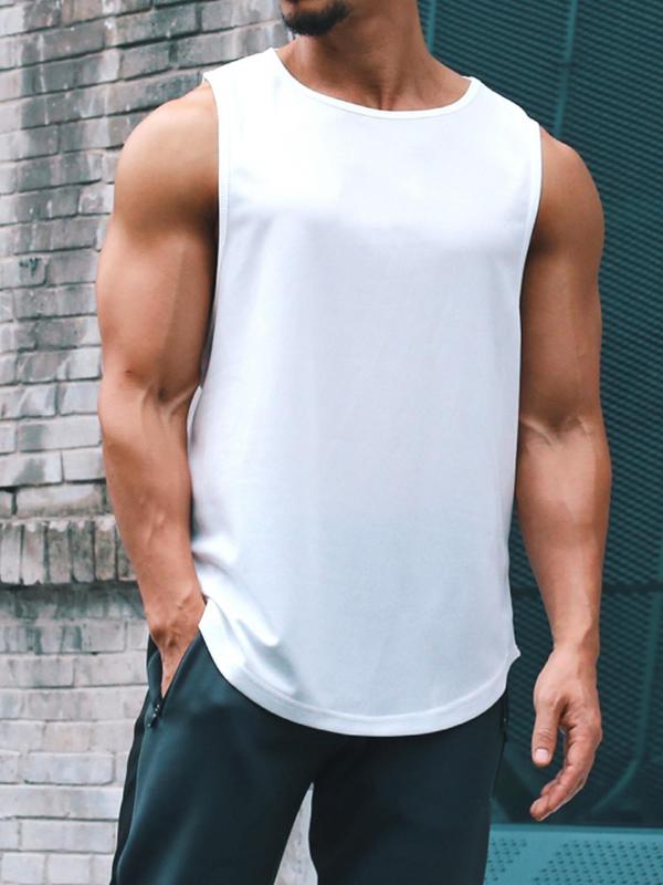 Men's Plain Round Neck Quick Drying Sports Tank Top, Summer Clothes Streetwear, Breathable Sleeveless Top for Running Training, Gym Workout Tank Top for Men