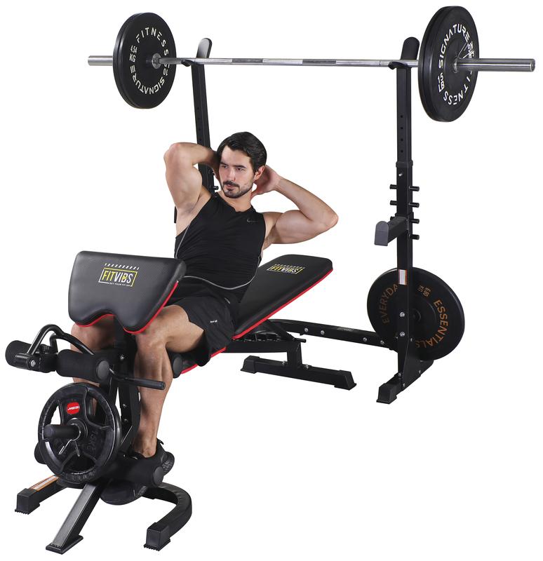 LX600 Adjustable Olympic Workout Bench with Squat Rack, Leg Extension, Preacher Curl, and Weight Storage, 800-Pound Capacity (Barbell and weights not included)