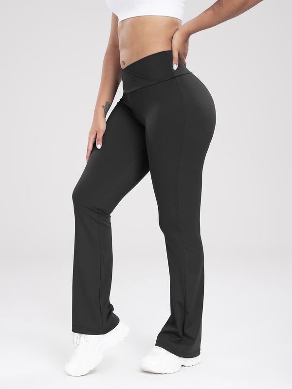 Womens Crossover Flare Yoga Pants High Waisted Split Hem Flare Leggings fitness legging