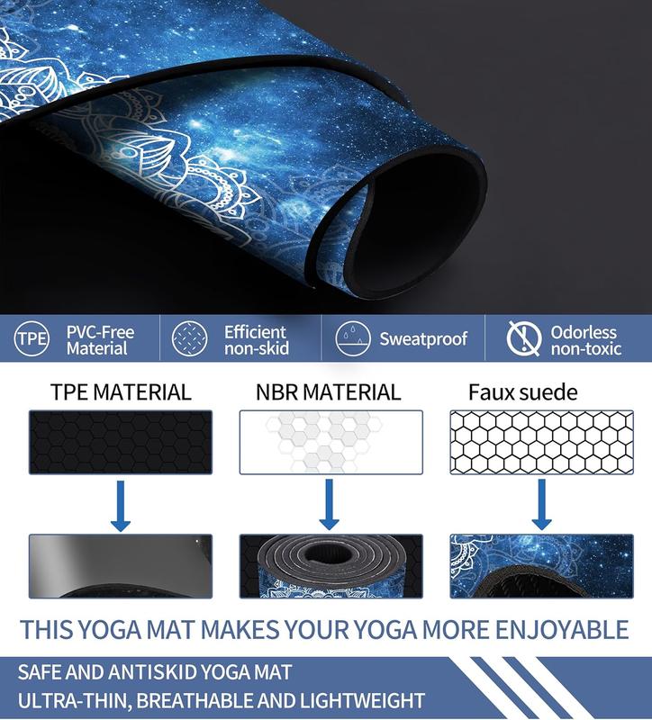 Yoga Mat Double-Sided Non Slip Exercise Mat Eco Friendly TPE Fitness Exercise Mat With Carrying Strap & Storage Bag Workout Mat for Yoga, Pilates and Floor Exercises