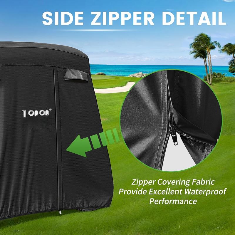 2 4 Passenger Golf Cart Cover Fits for Yamaha EZGO Club Car, 400D Waterproof Durable Polyester Golf Cart Cover with Three Zipper Doors Windproof Sunproof - Black Army Green Sliver