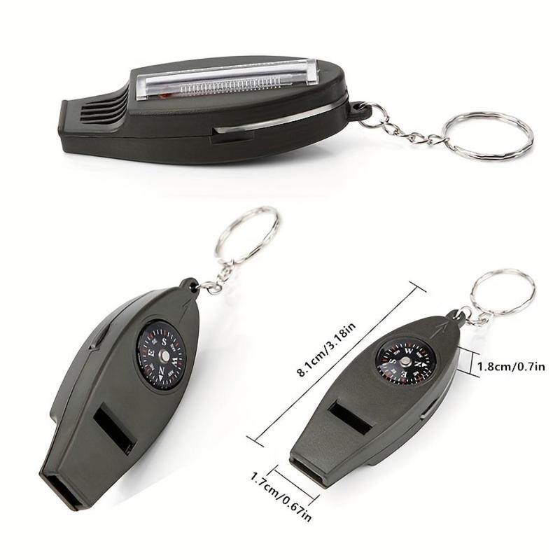 4 in 1 Multifunctional Whistle, Compass & Thermometer & Magnifying Glass Whistle, Portable Whistle Suitable for Camping, Hiking, Fishing