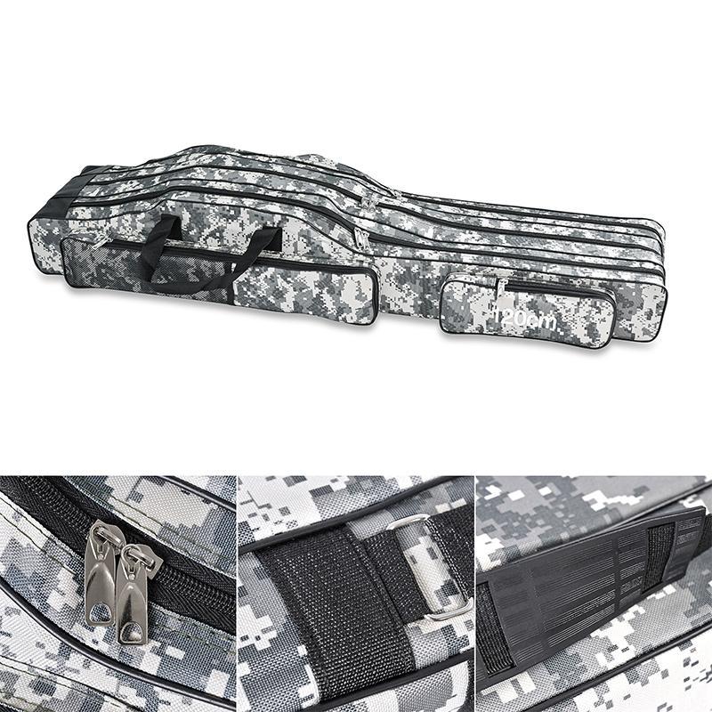 Foldable Fishing Rod Bag, Portable Large Capacity Fishing Rod Storage Bag, Waterproof Camouflage Travel Carry Bag, Fishing Accessories