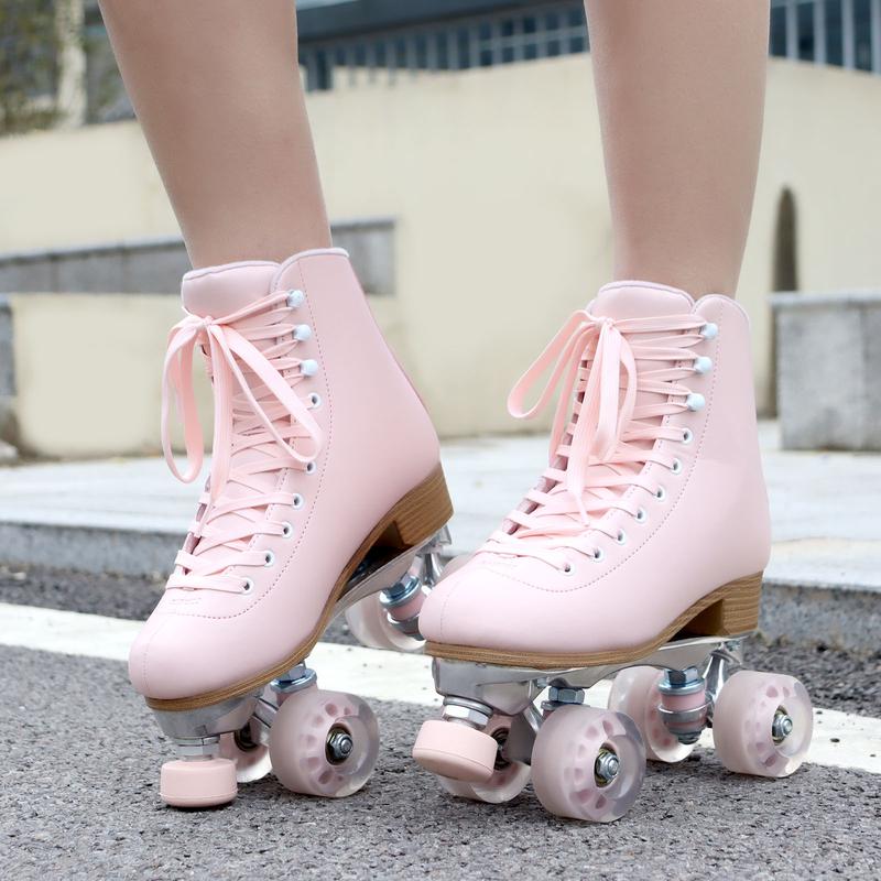 TUOSAMTIN Roller Skates for Women Girls with Height Adjustable Rubber Stoppers Cute Retro Quad Roller Skates for Outdoor and Indoor