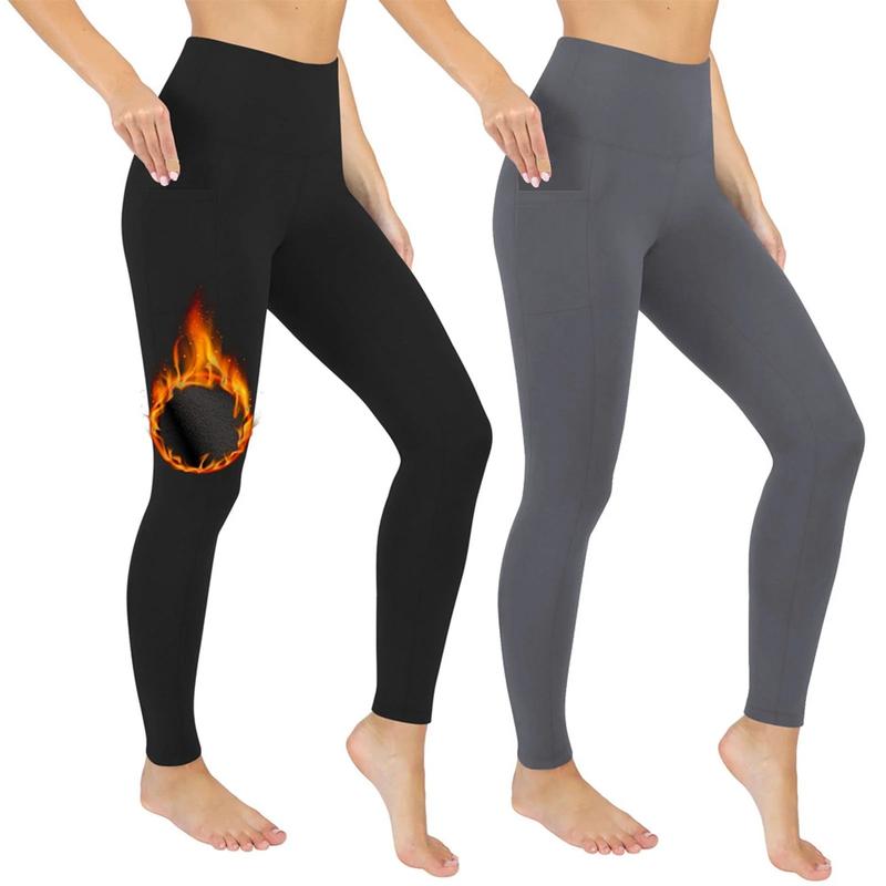 Women's Exercise Tights Winter Gym Yoga Pants Abdominal Control Compression Warmth Exercise Wool Lining with Pocket