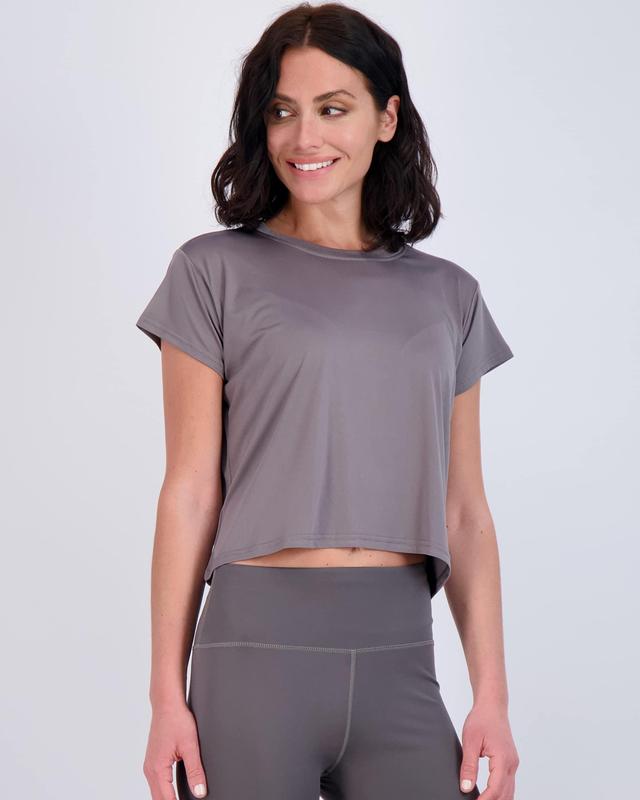 Real Essentials 5 Pack: Women's Dry Fit Crop Top - Short Sleeve Crew Neck Stretch Athletic Tee (Available in Plus Size)