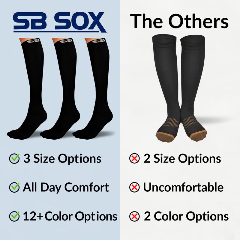 SB SOX 3-Pair Knee High Sports Socks for Men & Women - Best Socks for All Day Wear, Running, Athletic, & Travel