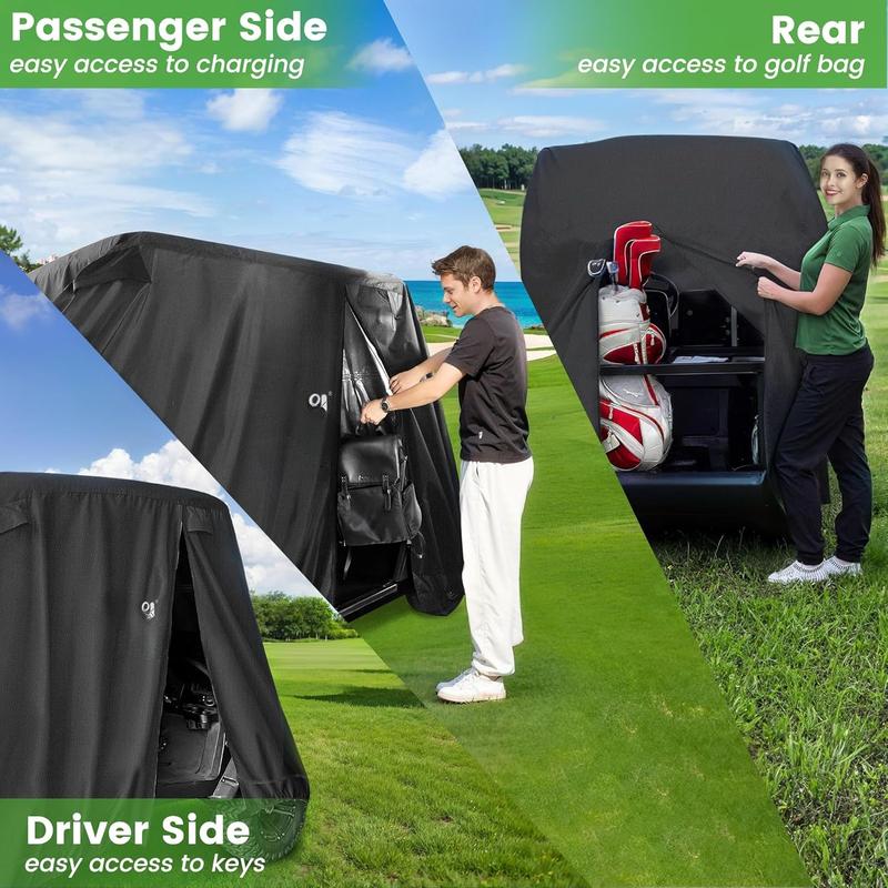 2 4 Passenger Golf Cart Cover Fits for Yamaha EZGO Club Car, 400D Waterproof Durable Polyester Golf Cart Cover with Three Zipper Doors Windproof Sunproof - Black Army Green Sliver