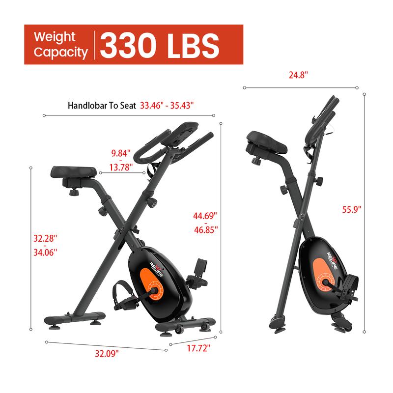 RELIFE REBUILD YOUR LIFE Foldable Exercise Bike with 8 Magnetic Resistance Levels LCD Display, Smart Fitness Stationary Bike, Indoor Cycling Bicycle