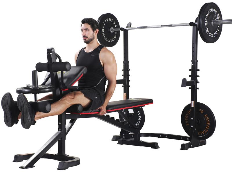 LX600 Adjustable Olympic Workout Bench with Squat Rack, Leg Extension, Preacher Curl, and Weight Storage, 800-Pound Capacity (Barbell and weights not included)