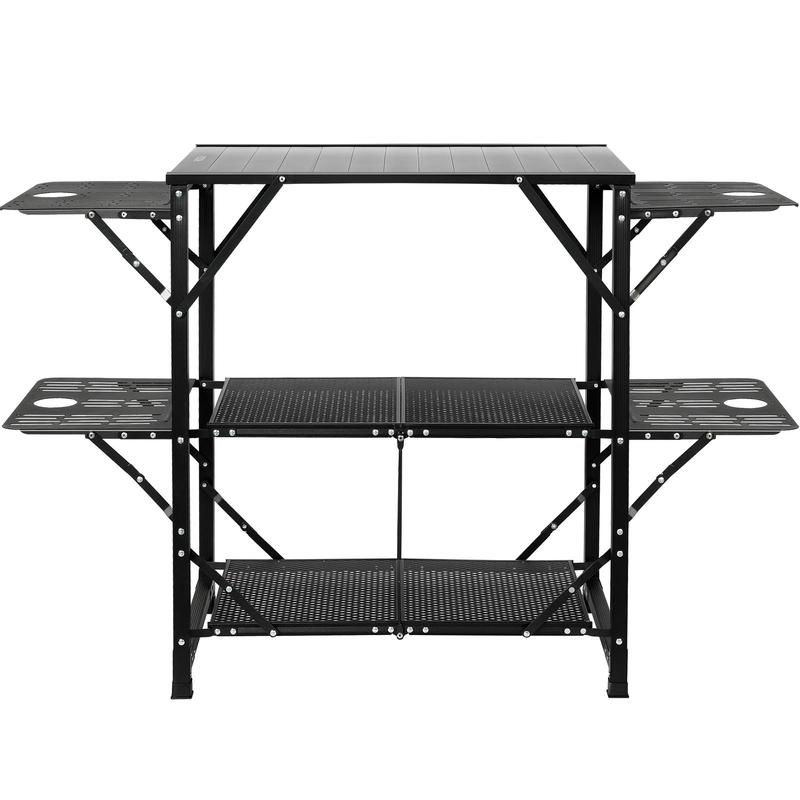 VEVOR Camping Kitchen Table, One-piece Folding Portable Cook Station with A Carrying Bag, Aluminum Camping Table 4 Iron Side Tables & 2 Shelves, Ideal for Outdoor Picnics, BBQs, Camping, RV Traveling