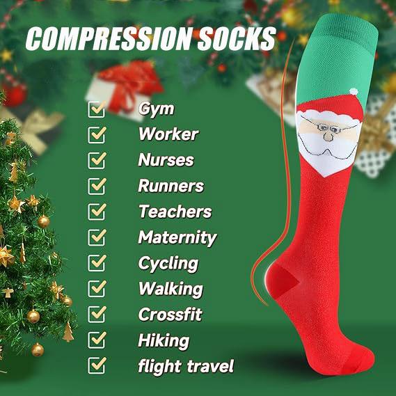 ISUNIE Compression Socks  for Women & Men Sports Socks Knee High Socks for Athletic & Daily,Running,Climbing,Hiking,Christmas