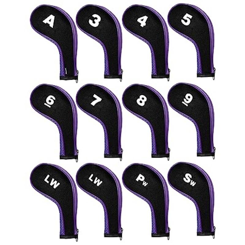 12pcs set Stylish Numbered Golf Iron Club Head Covers with Zipper - Premium Golf Accessories for Club Protection - Durable, Water-Resistant, and Easy to Use