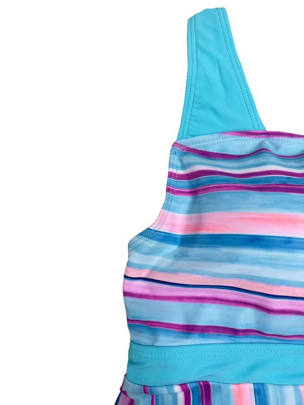  Women's Striped Print Drawstring Tankini Set, Criss Cross Tank Top & Elastic Waist Shorts Set, Back-to-School Clothing, Swimsuits 2024 Women, Women's Two-piece Swimsuit for Summer Beach Holiday Vacation