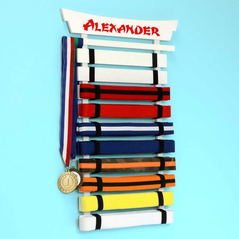 Personalized 10-Belt Karate Belt Display - White