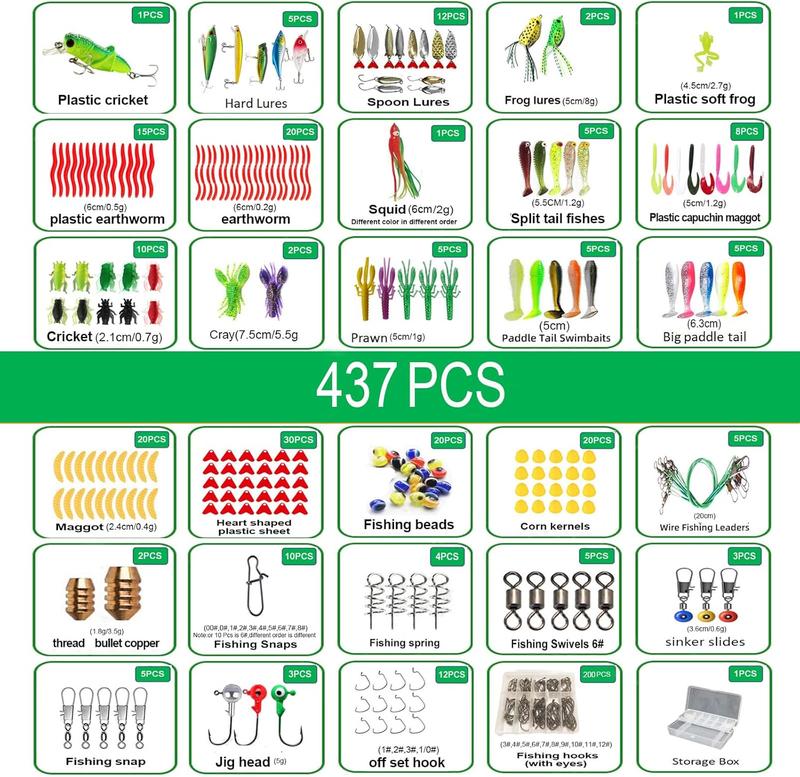 437 243Pcs Fishing Lures Kit for Freshwater &Saltwater,Bass Fishing Lure Kit Trout Bass Salmon Walleye, Fishing Hooks,Fishing Tackle Box, Fishing Accessories Kit, Lifelike Fish Bait