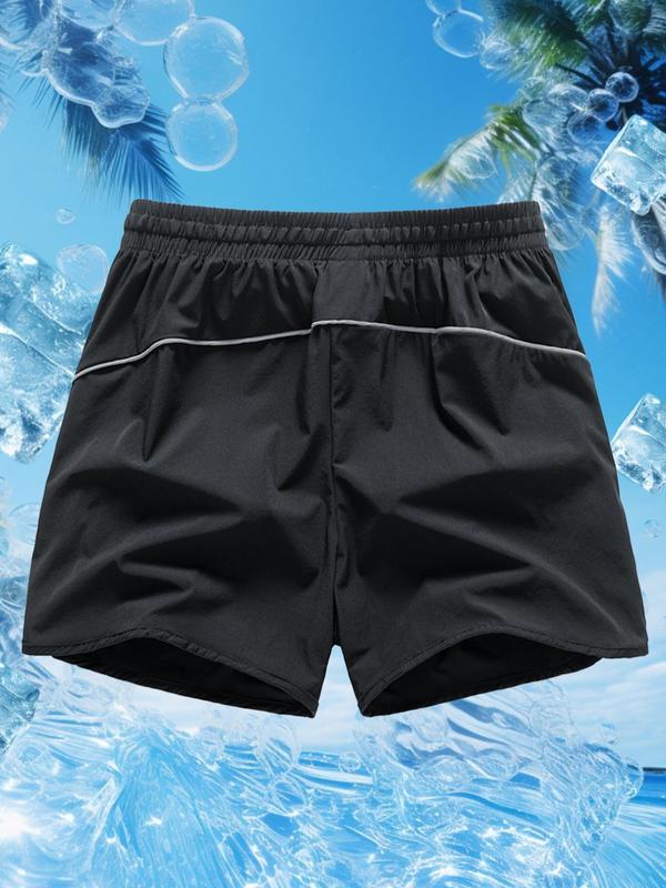 Men's Solid Drawstring Waist Shorts, Regular Fit Casual Pocket Shorts for Summer, Men's Bottoms for Beach Swimming