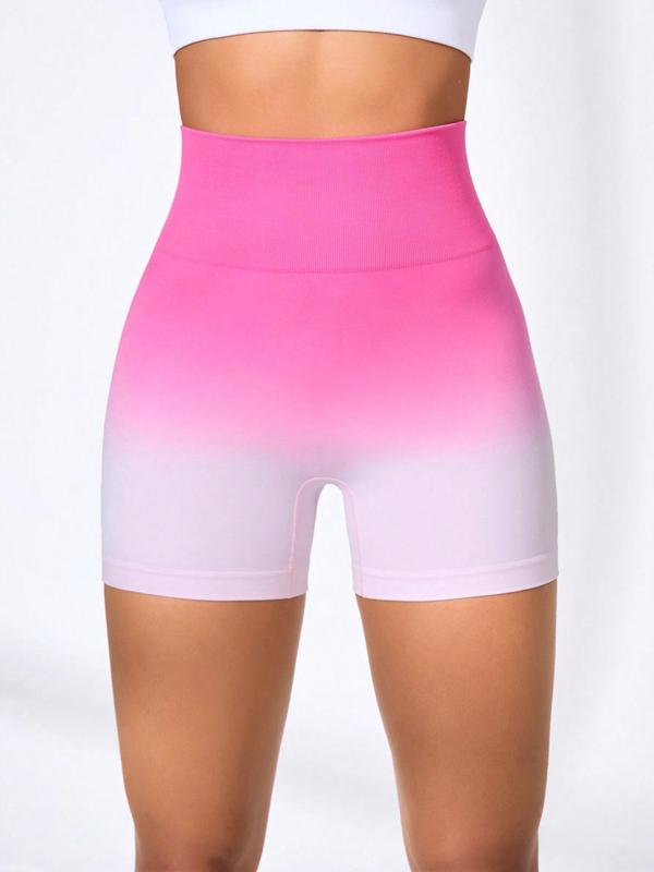 Women's Ombre Print High Waist Sports Shorts, Gym Shorts, Seamless Breathable Comfortable Skinny Shorts, Ladies Sportswear for Indoor Outdoor Wear