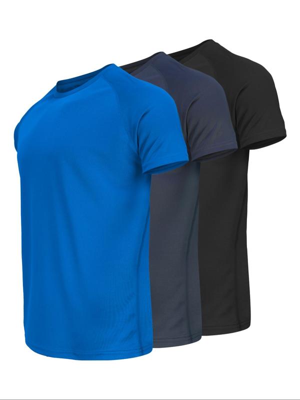 Men's Solid Raglan Sleeve Crew Neck Sports Tee, Workout Tops, T Shirts for Men, Men's Compression Shirts, Quick Drying Breathable Compression T-shirt for Gym Workout Running, Gym Tops, Men's Back To School Clothing