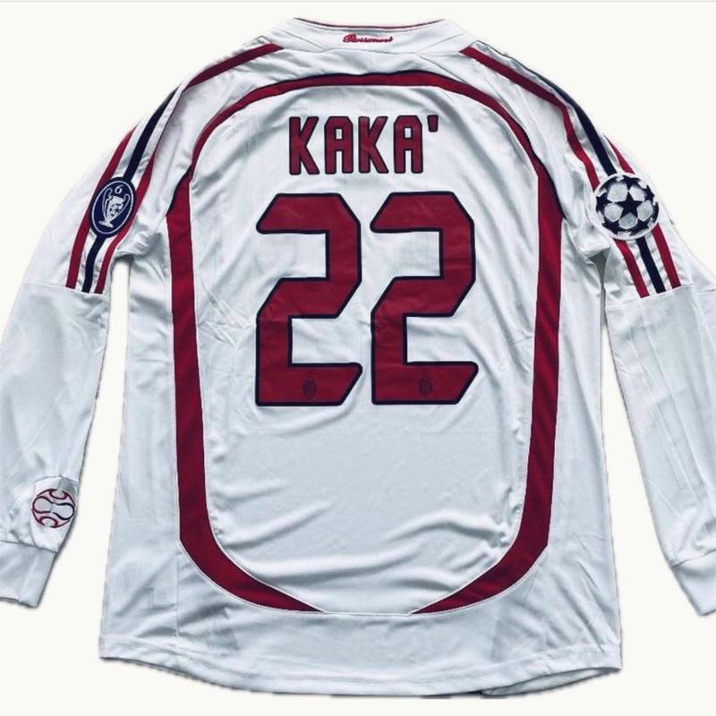 KAKA AC Milan Champions League 2007 Final Long Sleeve White Retro Soccer Jersey Man Quick Dry