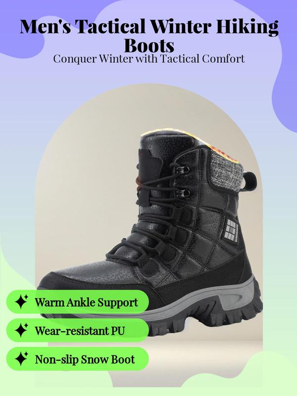 Men's Tactical Hiking Boots, Wear-resistant Non-slip Snow Boot, Winter Outdoor Camping Trekking Shoes, Warm Ankle Snow Boots