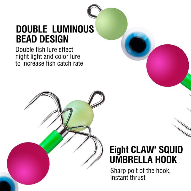 Luminous Squid Hook Jig Lures, Saltwater Squid Catcher, Fluorescent Squid Lure with Multineedles Cuttlefish Sleeve Fishing Baits for Outdoor Fishing